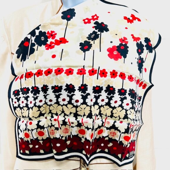 NewTag Burberry Miniscarf/handker19.5" Cotton/Silk Black White Red Floral(14) - Picture 4 of 8
